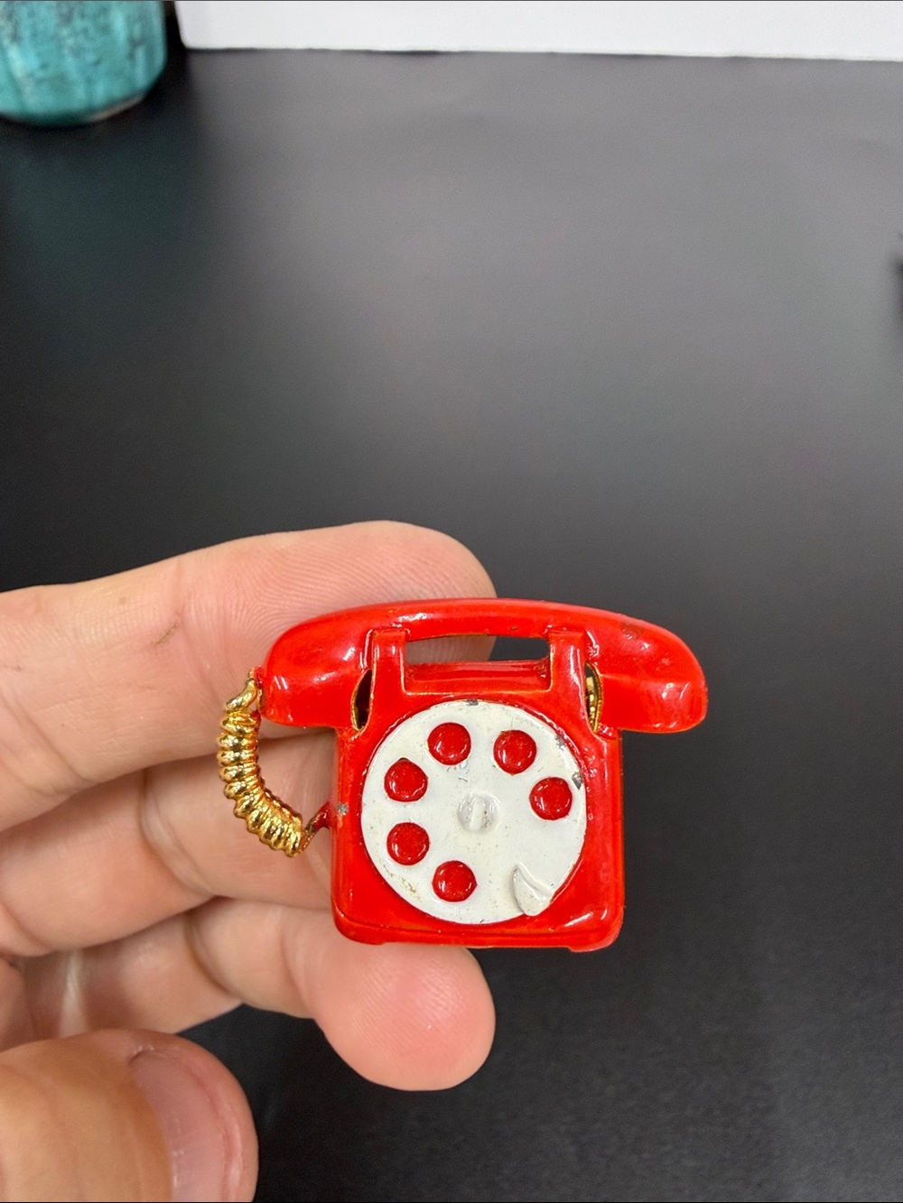 Vintage-Inspired Red Telephone Brooch with Gold Accent - Unbranded